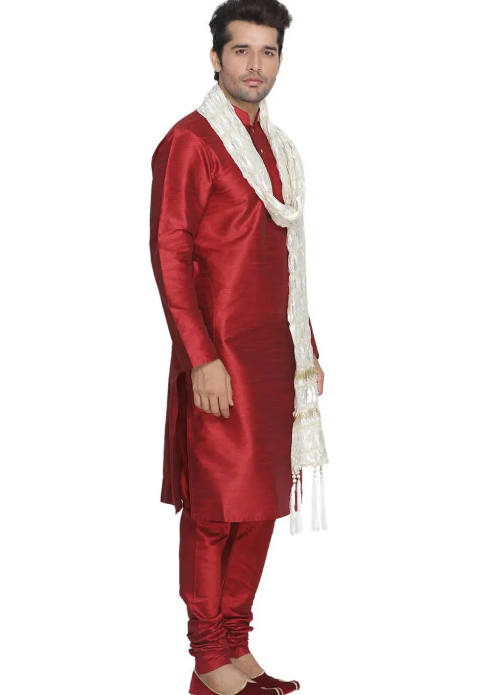 Woven Art Silk Men Stole in Off White