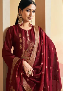 Woven Art Silk Pakistani Suit in Maroon