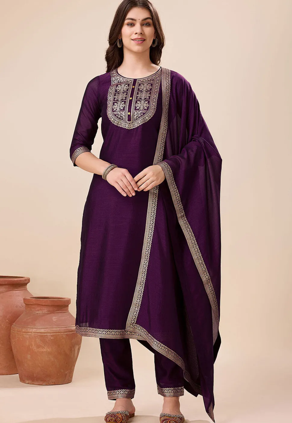 Woven Art Silk Pakistani Suit in Purple