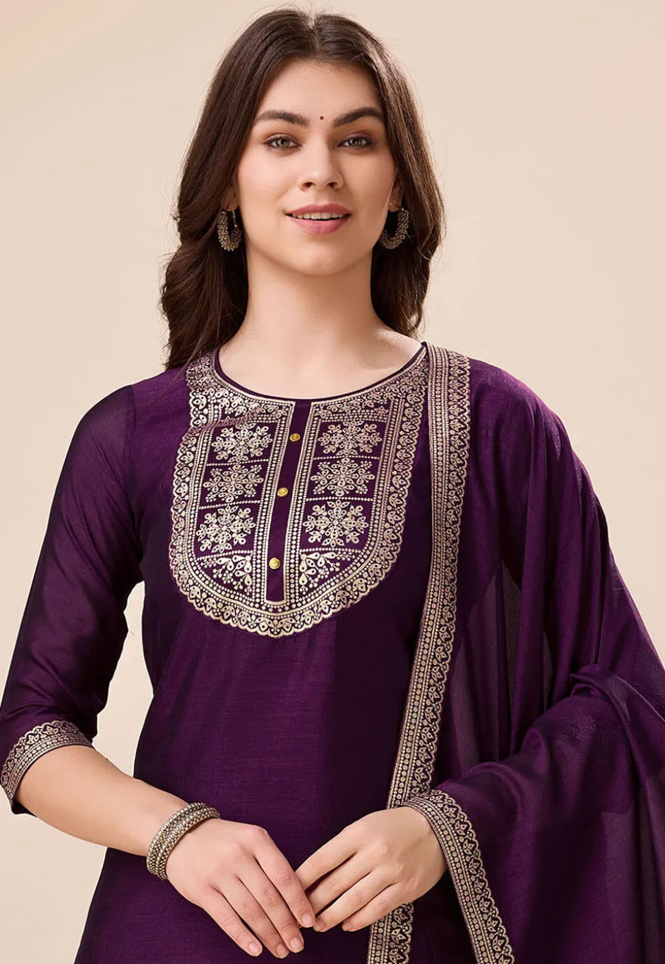 Woven Art Silk Pakistani Suit in Purple