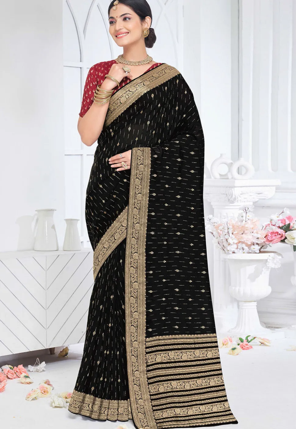 Woven Art Silk Saree in Black