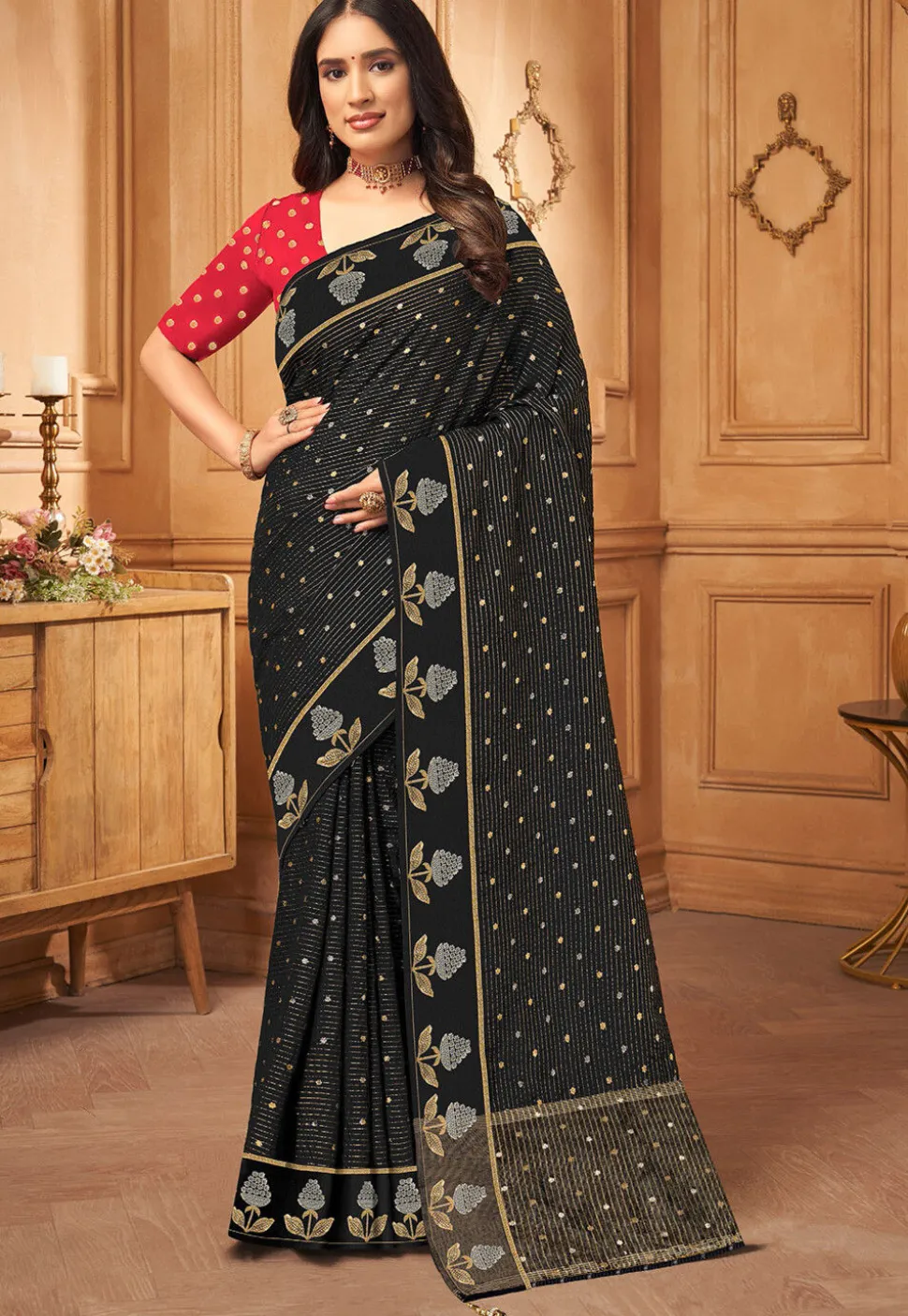 Woven Art Silk Saree in Black