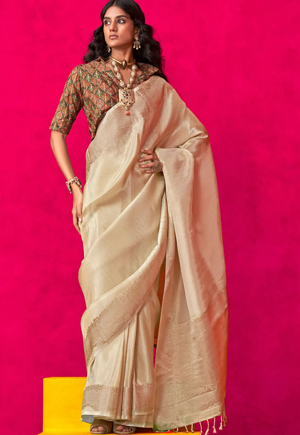 Woven Art Silk Saree in Beige