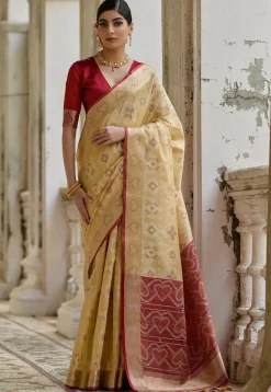 Woven Art Silk Saree in Beige