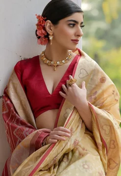 Woven Art Silk Saree in Beige