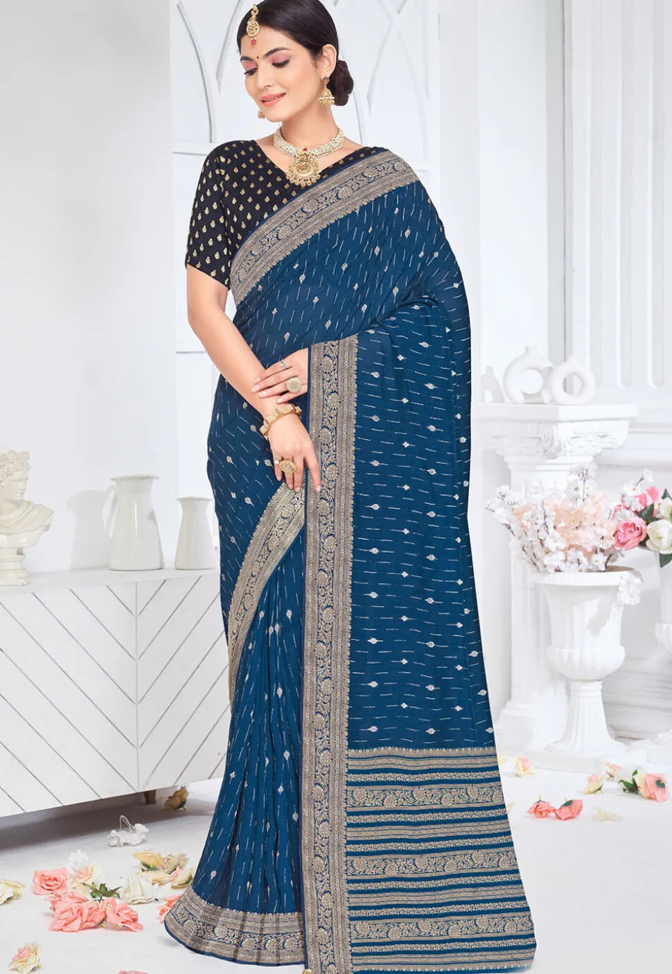 Woven Art Silk Saree in Blue