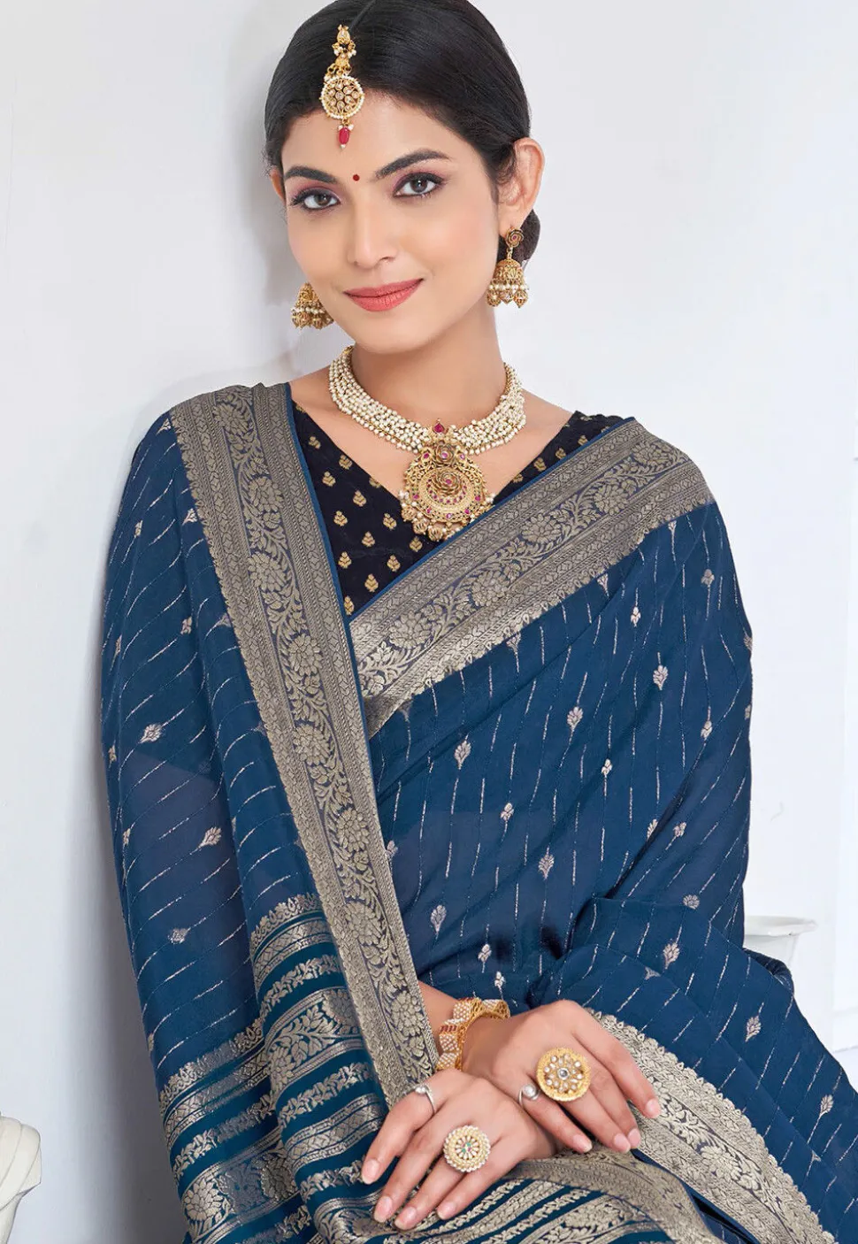 Woven Art Silk Saree in Blue
