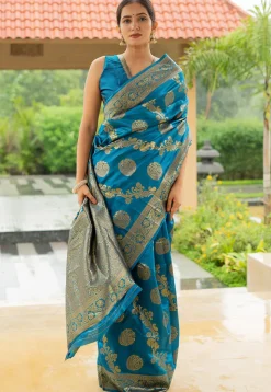 Woven Art Silk Saree in Blue