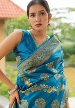 Woven Art Silk Saree in Blue