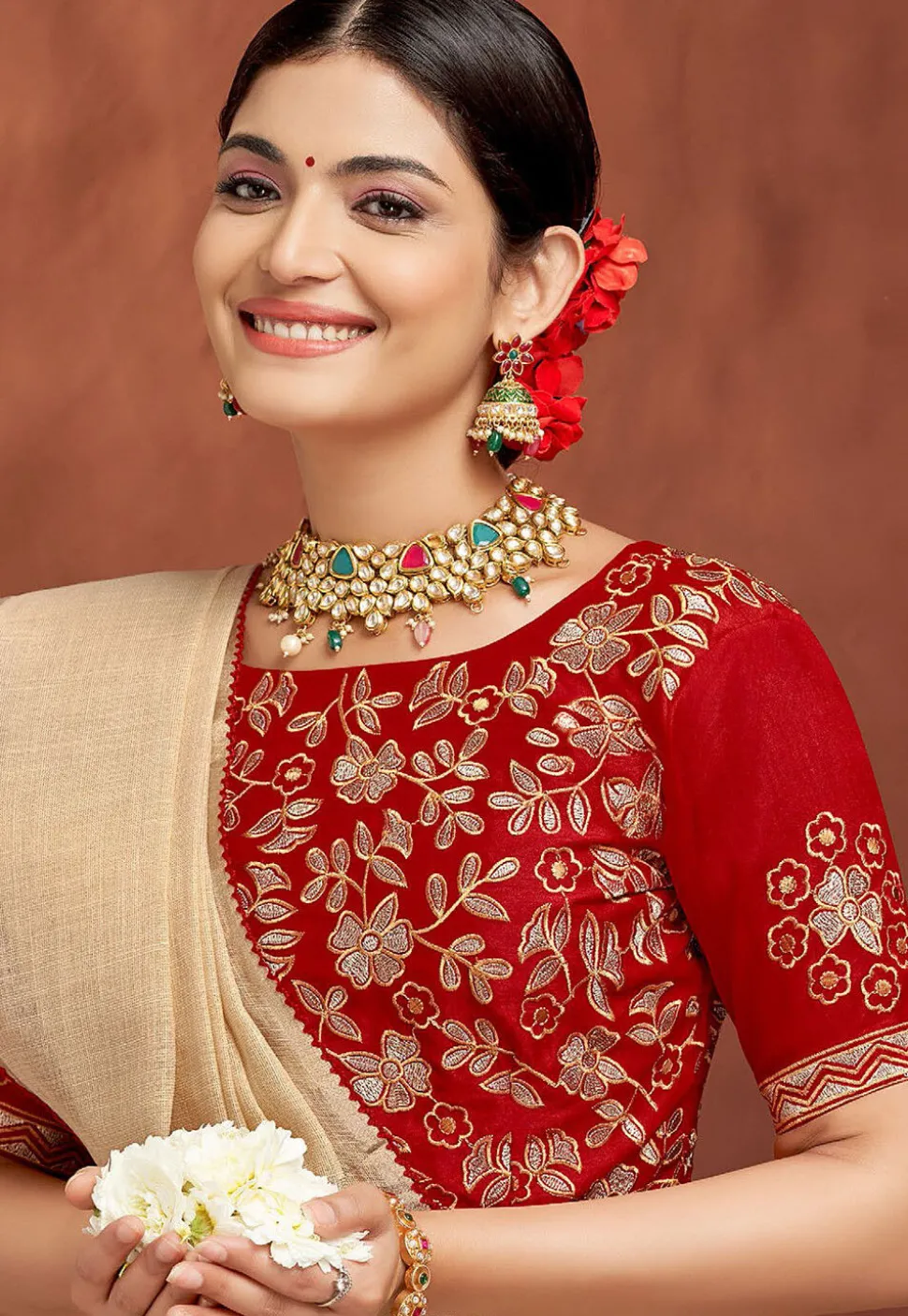 Woven Art Silk Saree in Beige