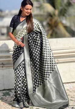 Woven Art Silk Saree in Black