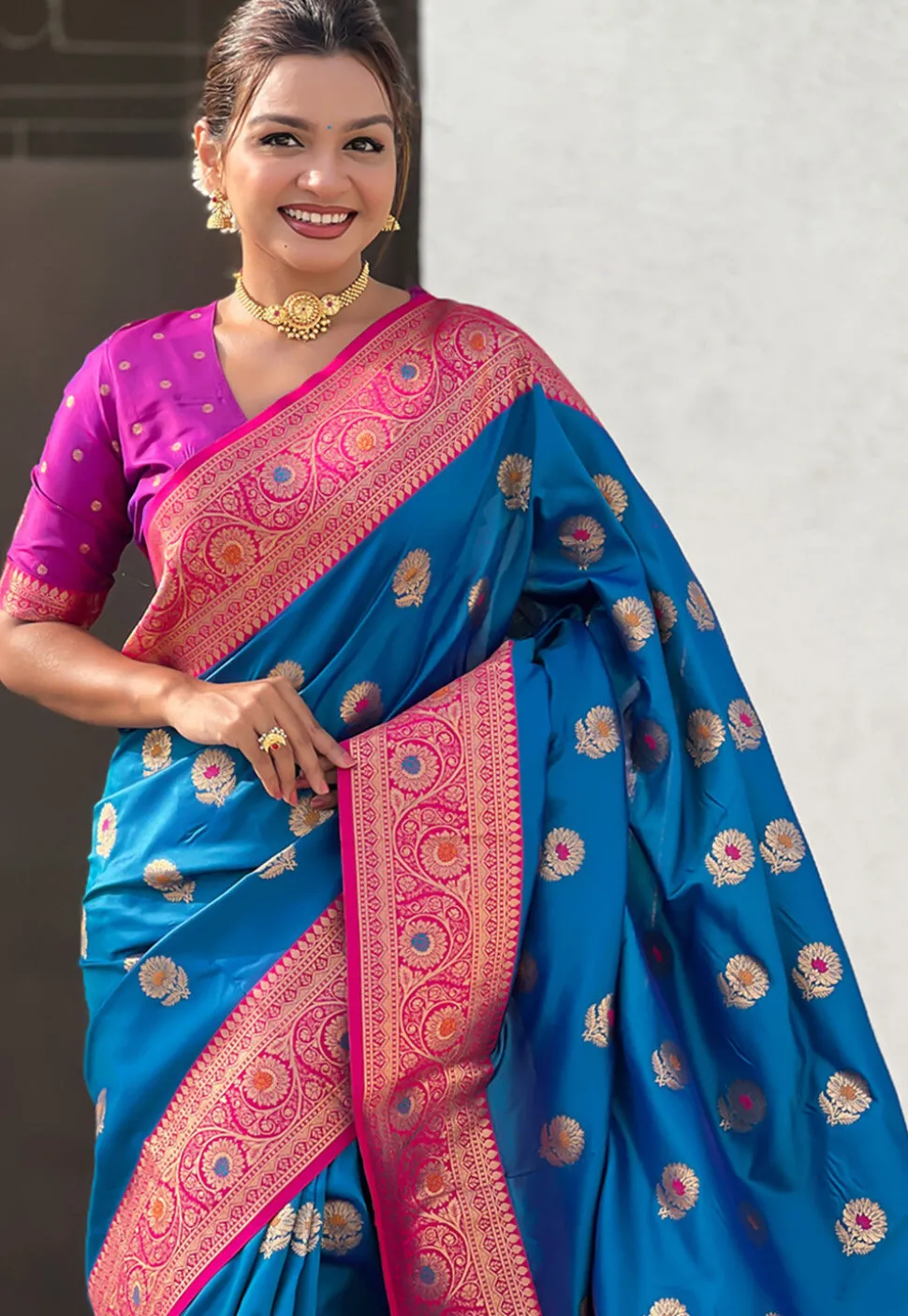 Woven Art Silk Saree in Blue