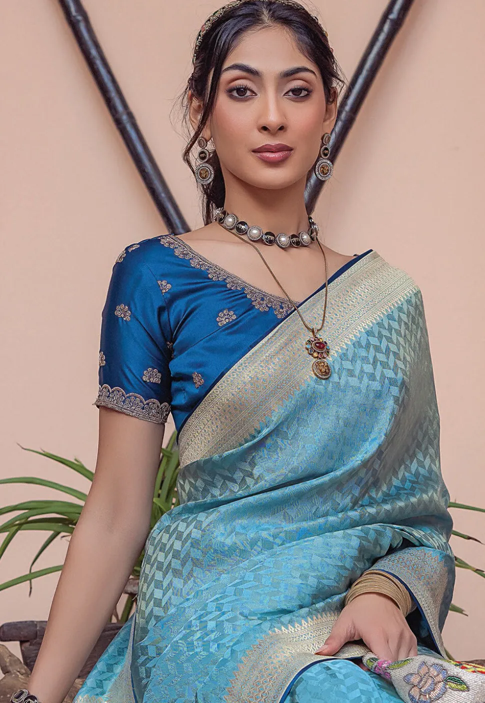 Woven Art Silk Saree in Blue