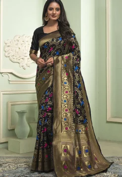 Woven Art Silk Saree in Black
