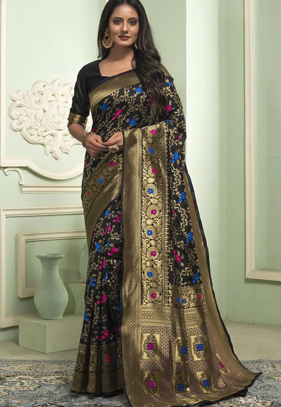 Woven Art Silk Saree in Black