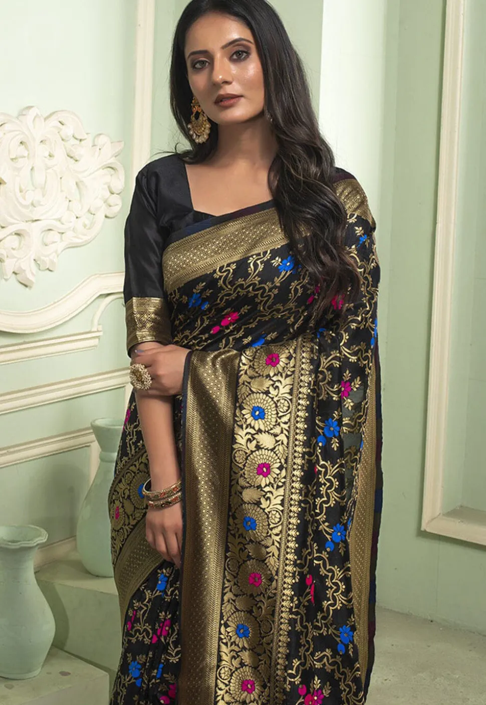 Woven Art Silk Saree in Black