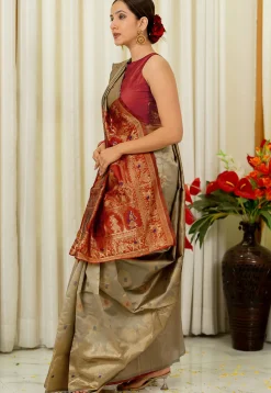 Woven Art Silk Saree in Beige