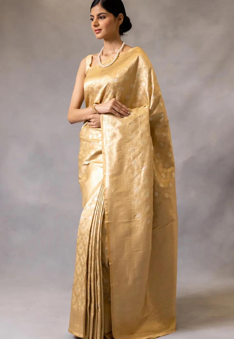 Woven Art Silk Saree in Beige
