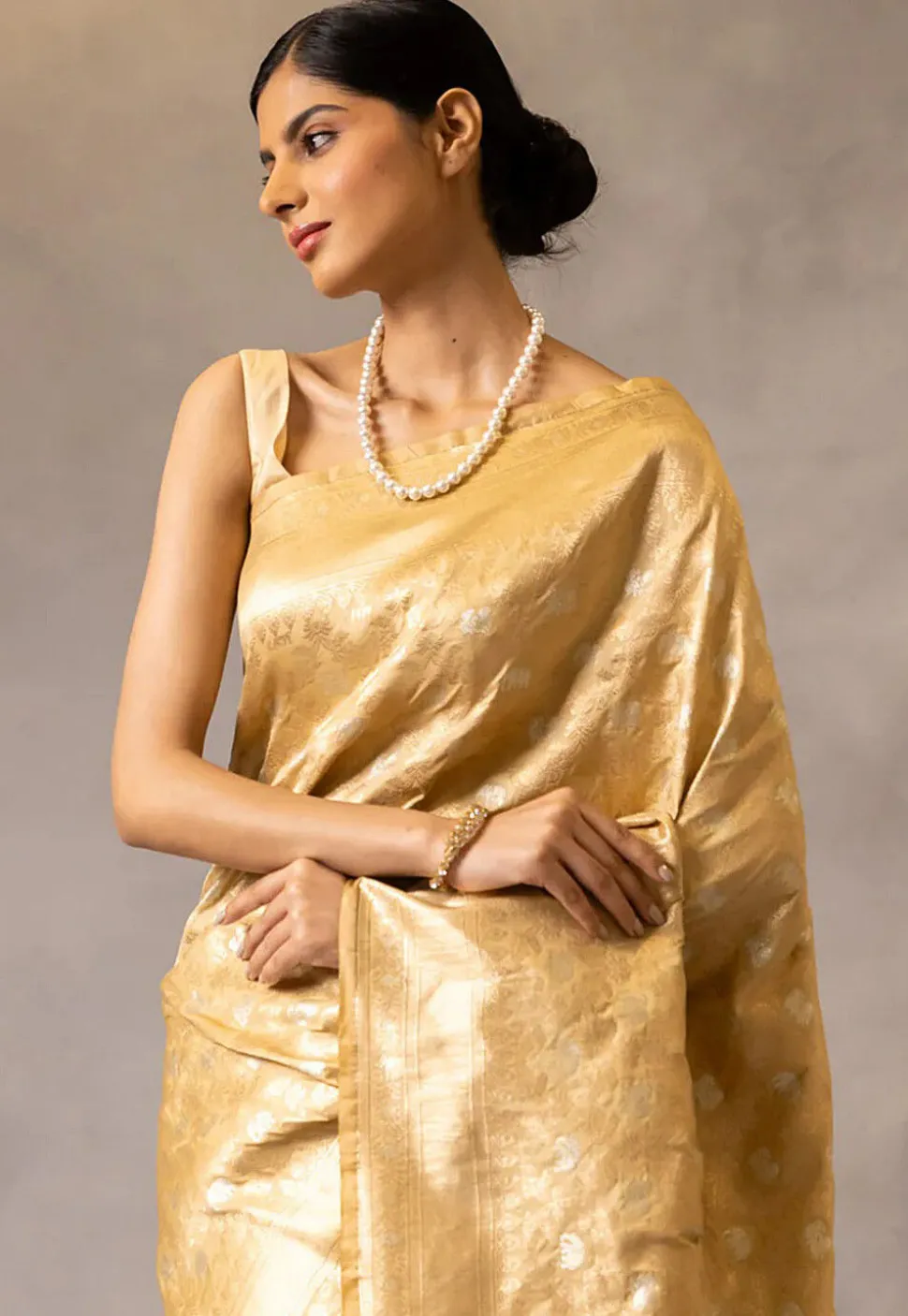 Woven Art Silk Saree in Beige