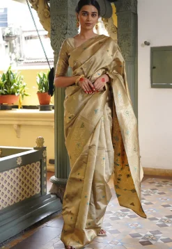 Woven Art Silk Saree in Beige
