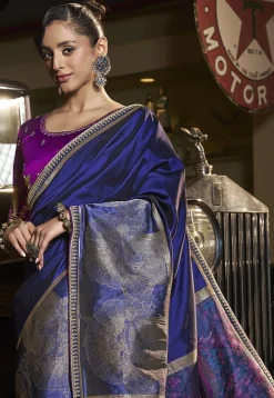 Woven Art Silk Saree in Blue