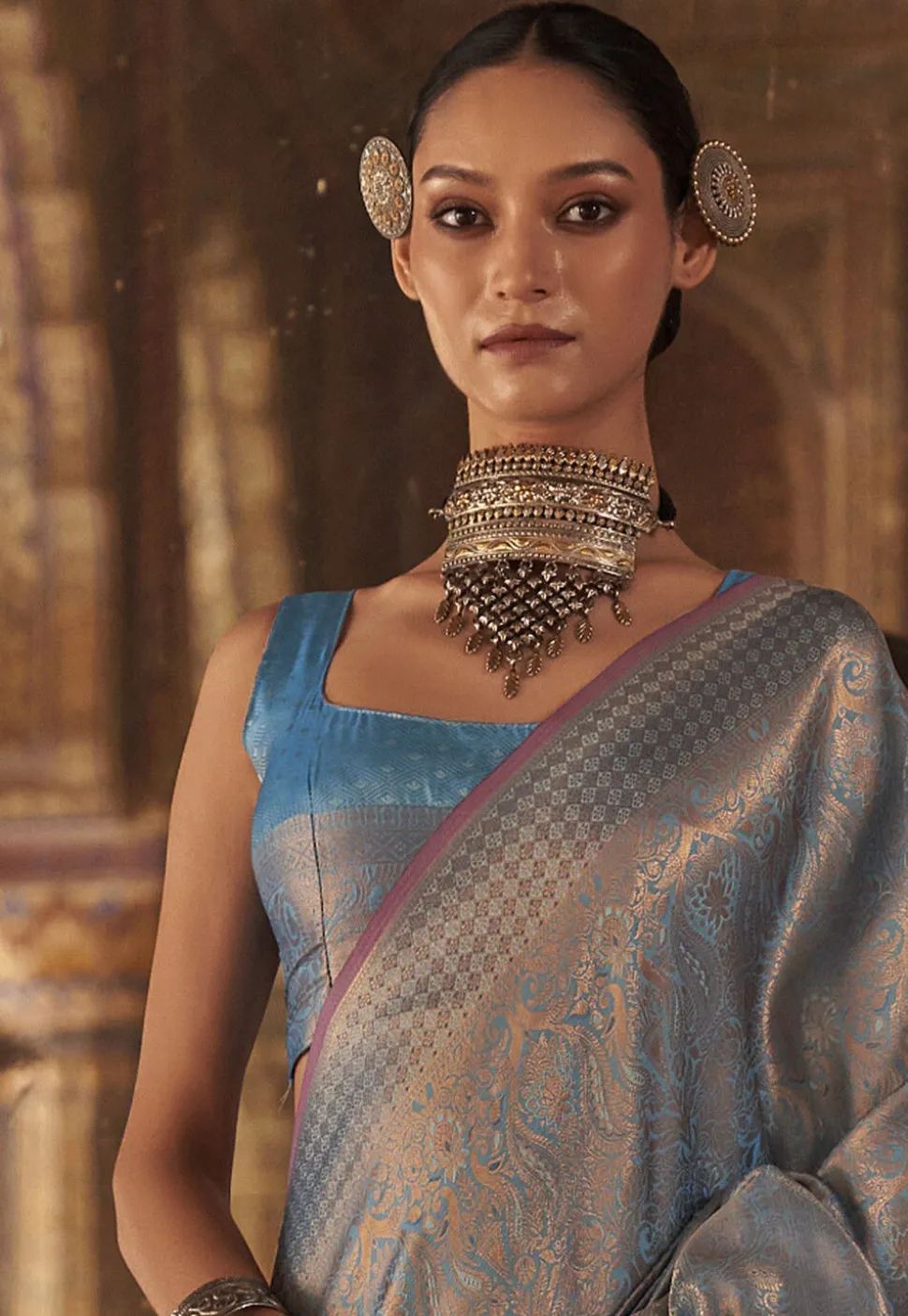 Woven Art Silk Saree in Blue