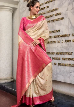 Woven Art Silk Saree in Cream