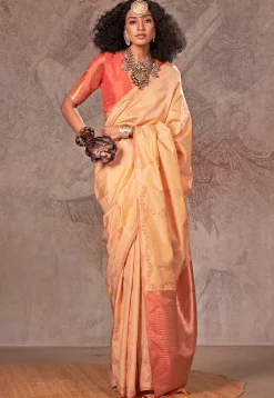 Woven Art Silk Saree in Cream