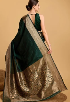 Woven Art Silk Saree in Dark Green