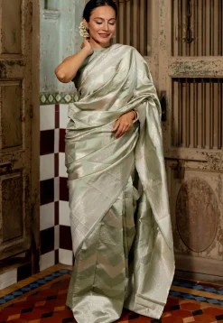 Woven Art Silk Saree in Dusty Green