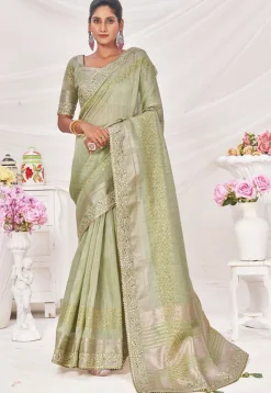 Woven Art Silk Saree in Dusty Green
