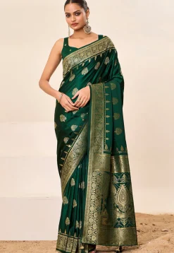 Woven Art Silk Saree in Dark Green