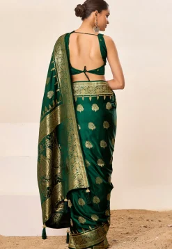Woven Art Silk Saree in Dark Green