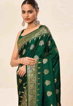 Woven Art Silk Saree in Dark Green