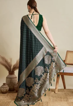 Woven Art Silk Saree in Dark Green