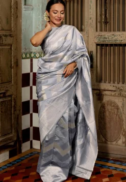 Woven Art Silk Saree in Dusty Blue