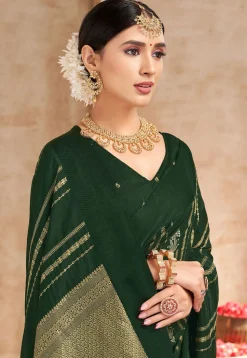 Woven Art Silk Saree in Dark Green