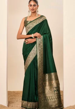 Woven Art Silk Saree in Dark Green