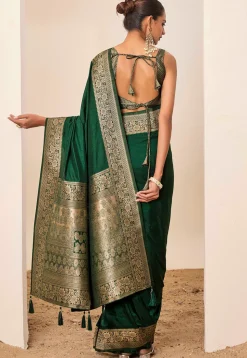 Woven Art Silk Saree in Dark Green