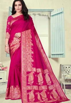 Woven Art Silk Saree in Fuchsia