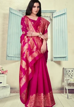Woven Art Silk Saree in Fuchsia