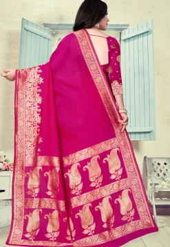Woven Art Silk Saree in Fuchsia