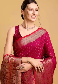 Woven Art Silk Saree in Fuchsia