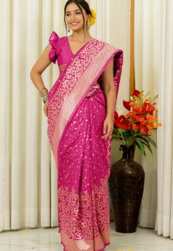 Woven Art Silk Saree in Fuchsia