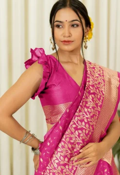 Woven Art Silk Saree in Fuchsia