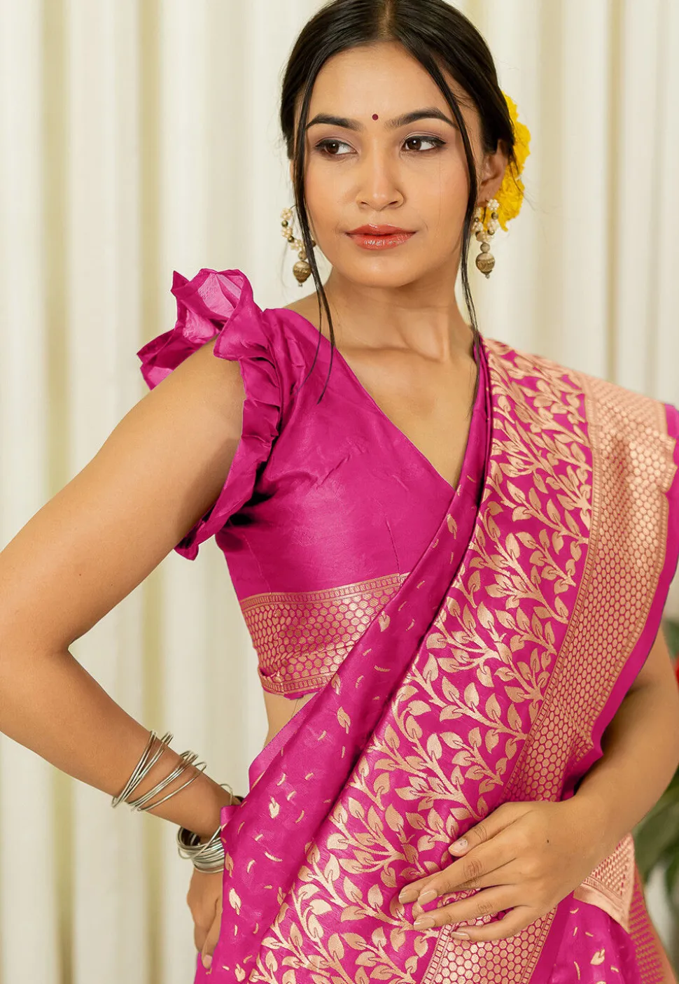 Woven Art Silk Saree in Fuchsia