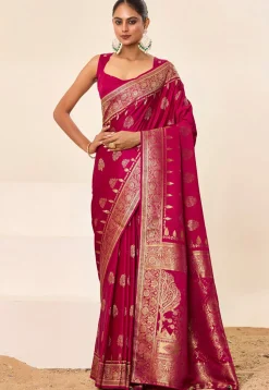 Woven Art Silk Saree in Fuchsia