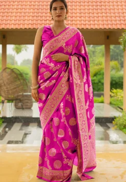 Woven Art Silk Saree in Fuchsia