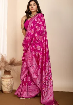 Woven Art Silk Saree in Fuchsia