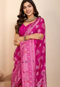 Woven Art Silk Saree in Fuchsia